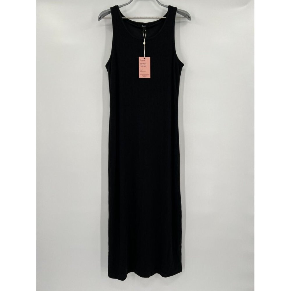 Quince Women’s Black Tencel Rib Knit Midi Dress sz XS NWT Sleeveless Mid-Length - Picture 2 of 7